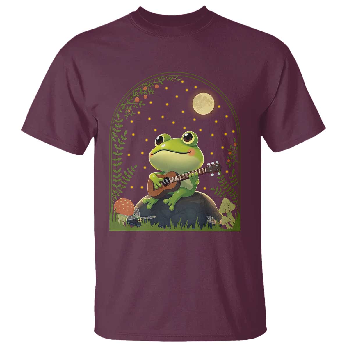 Frog Playing Guitar T Shirt Gift for Musicians TS12 Maroon Print Your Wear