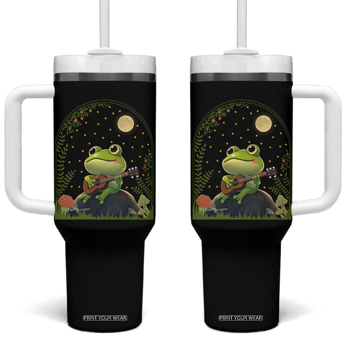 Frog Playing Guitar Tumbler With Handle Gift for Musicians TS12 One Size: 40 oz Black Print Your Wear