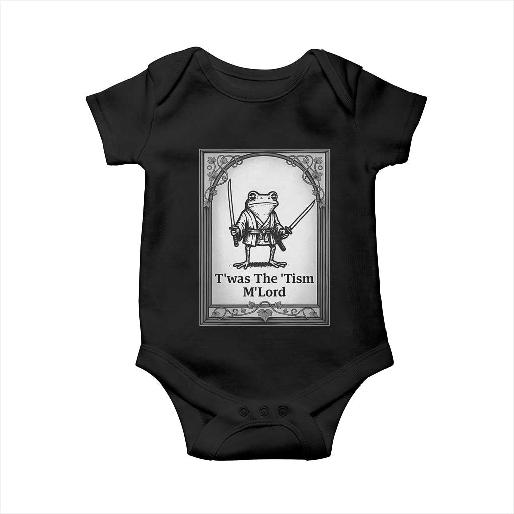 Twas The Tism MLord Baby Onesie Funny Medieval Knight Frog Gift TS12 Black Print Your Wear