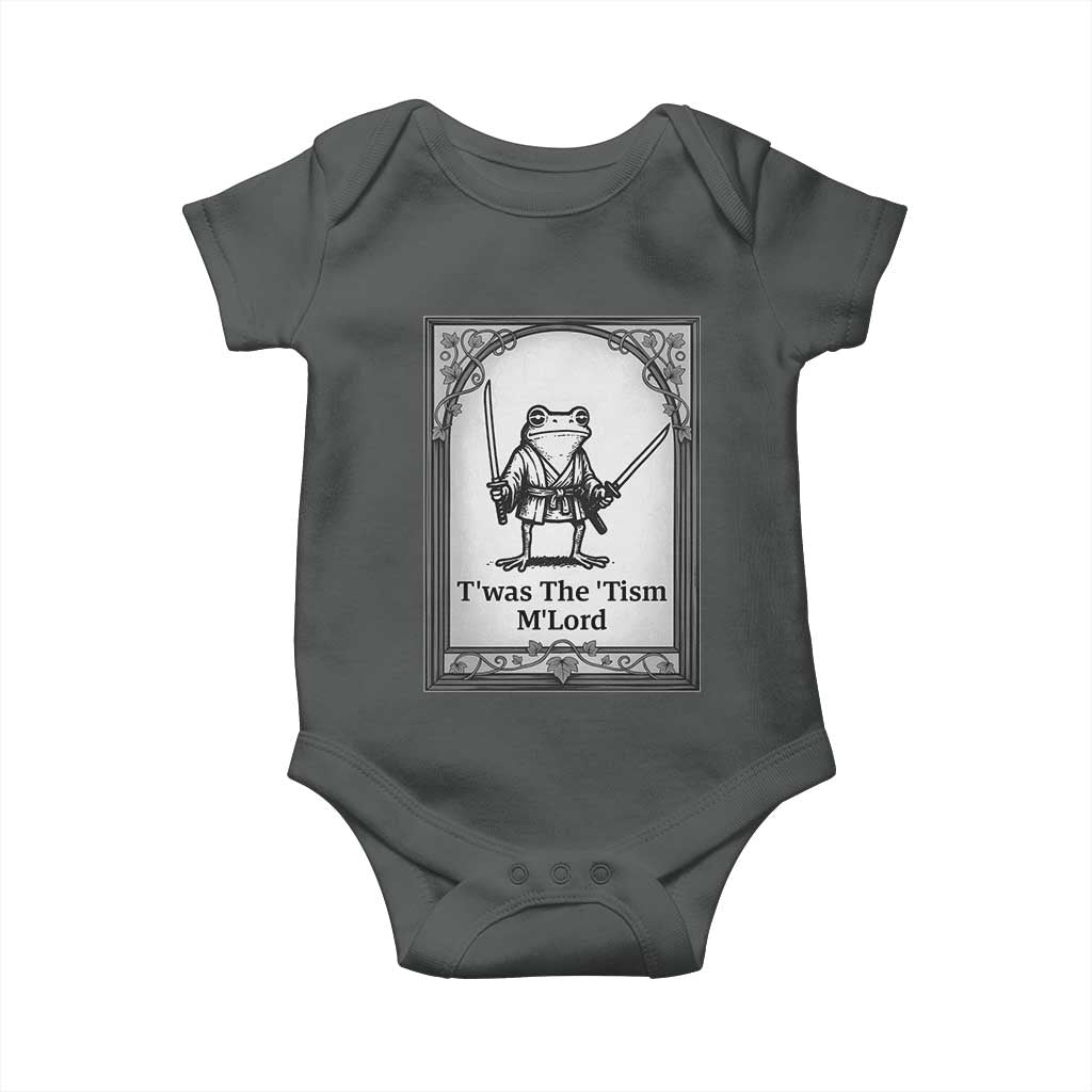 Twas The Tism MLord Baby Onesie Funny Medieval Knight Frog Gift TS12 Dark Heather Print Your Wear
