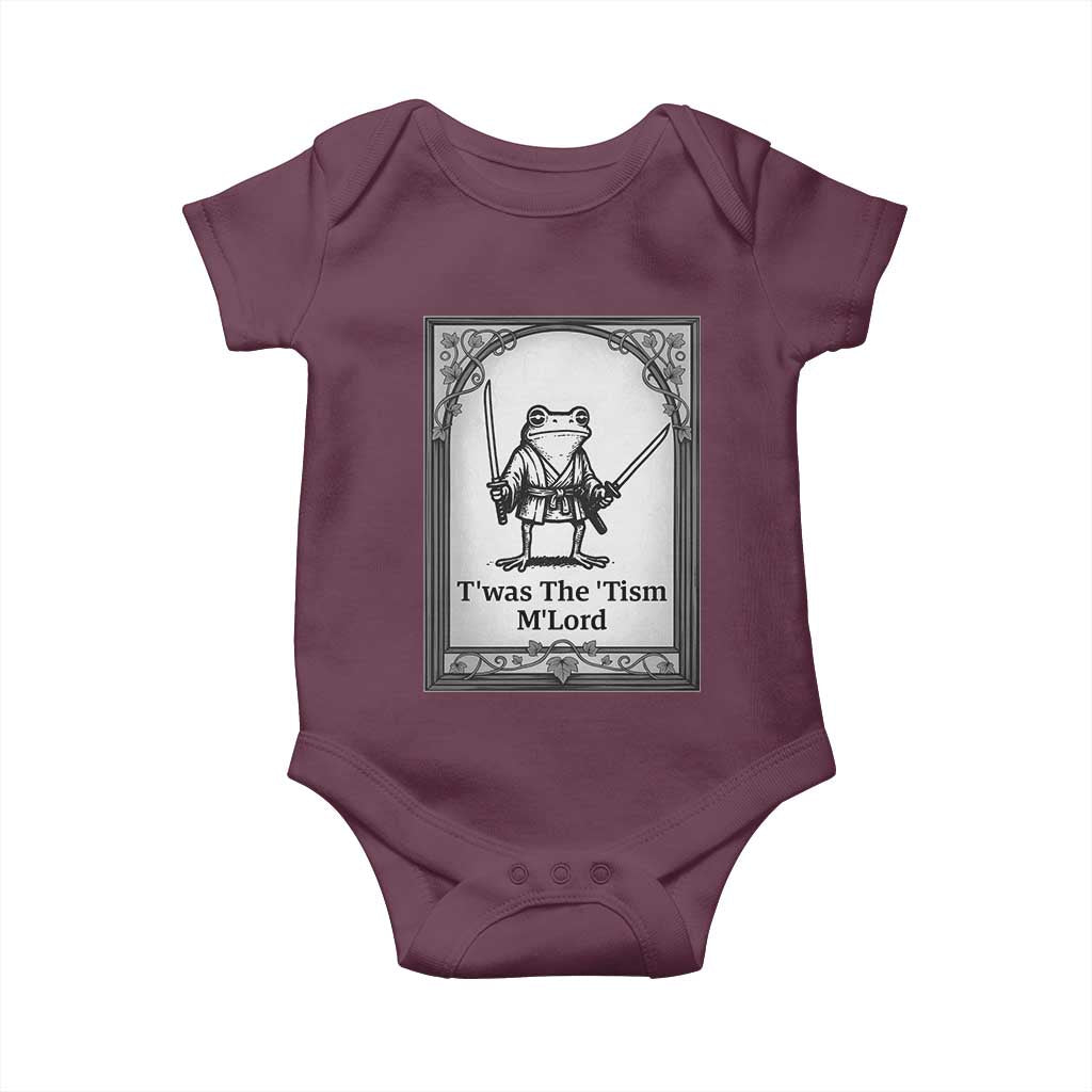 Twas The Tism MLord Baby Onesie Funny Medieval Knight Frog Gift TS12 Maroon Print Your Wear