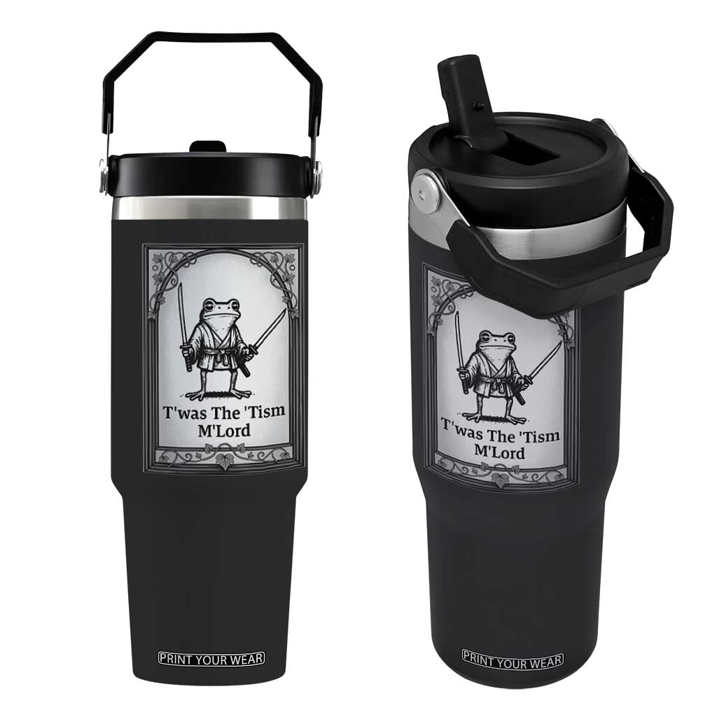 Twas The Tism MLord Flip Straw Tumbler Funny Medieval Knight Frog Gift TS12 One Size: 30 oz Black Print Your Wear