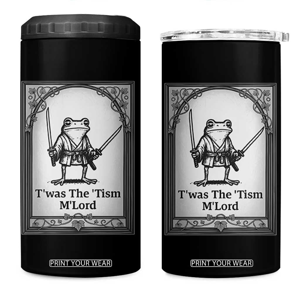 Twas The Tism MLord 4 in 1 Can Cooler Tumbler Funny Medieval Knight Frog Gift TS12 One Size: 16 oz Black Print Your Wear