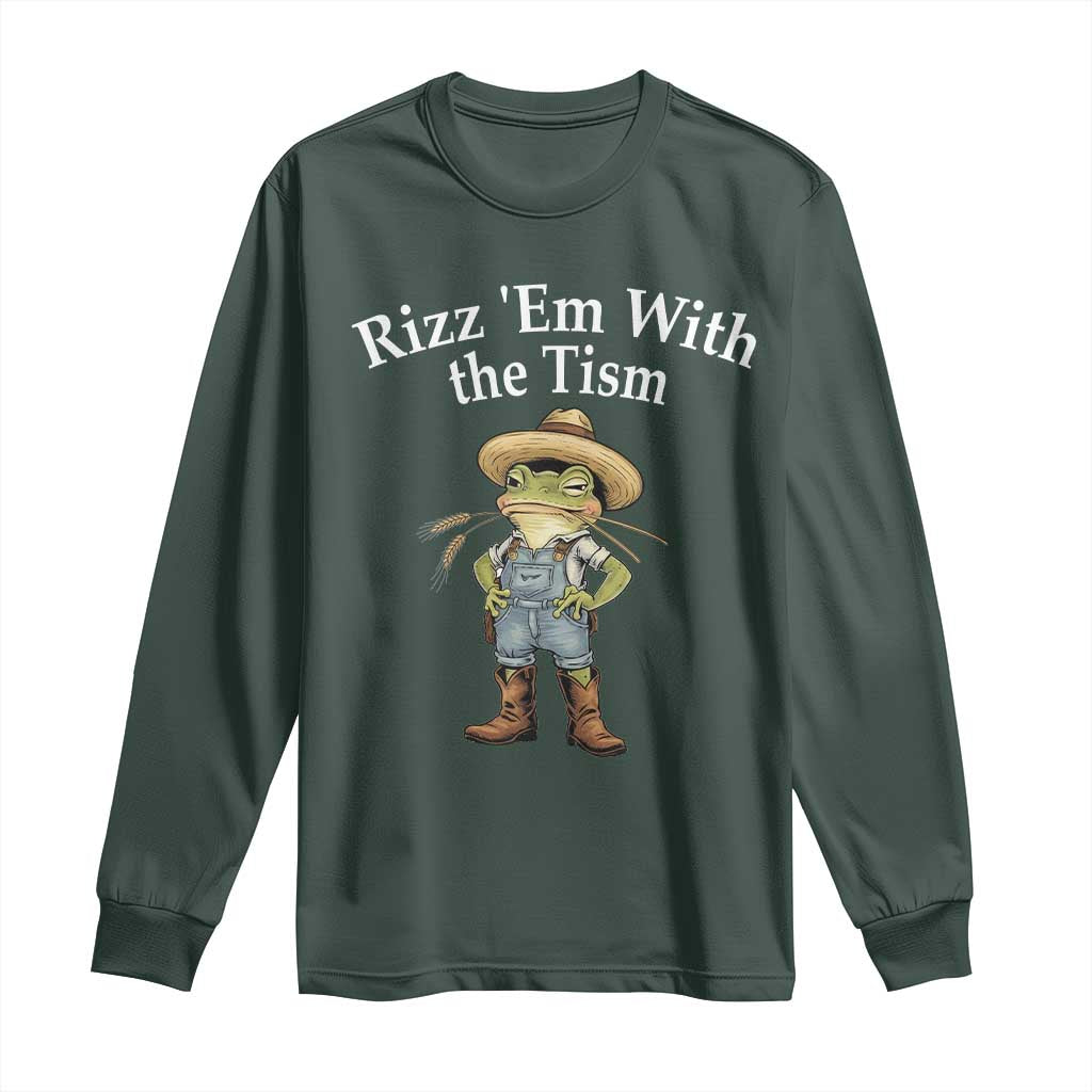 Autism Frog Long Sleeve Shirt Funny Rizz Em With The Tism TS12 Dark Forest Green Print Your Wear