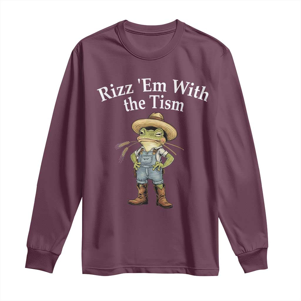 Autism Frog Long Sleeve Shirt Funny Rizz Em With The Tism TS12 Maroon Print Your Wear