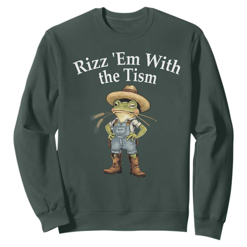 Autism Frog Sweatshirt Funny Rizz Em With The Tism TS12 Dark Forest Green Print Your Wear