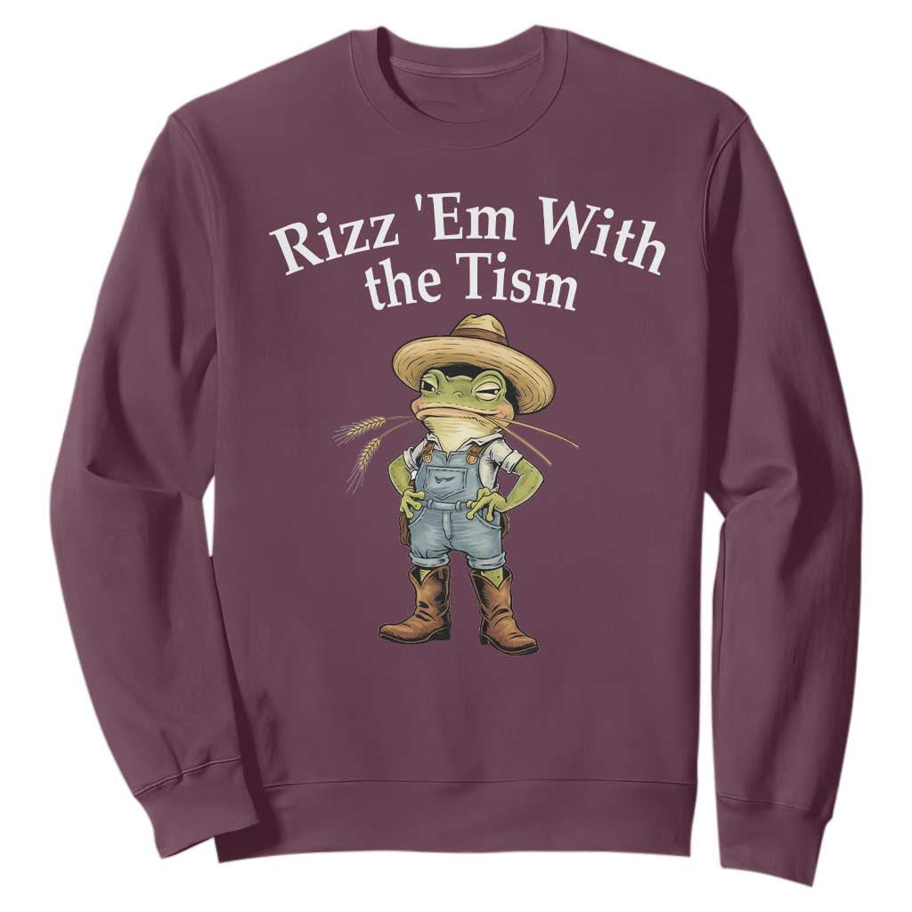 Autism Frog Sweatshirt Funny Rizz Em With The Tism TS12 Maroon Print Your Wear