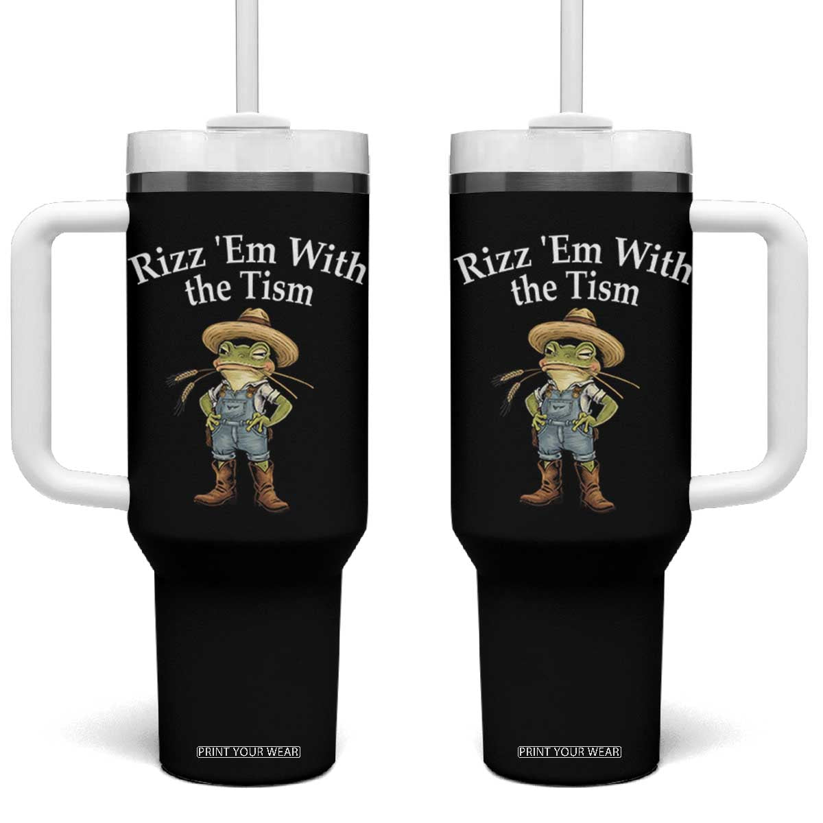Autism Frog Tumbler With Handle Funny Rizz Em With The Tism TS12 One Size: 40 oz Black Print Your Wear