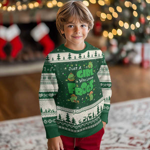 Just A Girl Who Loves Frogs Gift Ugly Christmas Sweater TS12 Forest Green Beige Print Your Wear