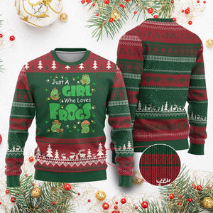 Just A Girl Who Loves Frogs Gift Ugly Christmas Sweater TS12 Red Green Print Your Wear