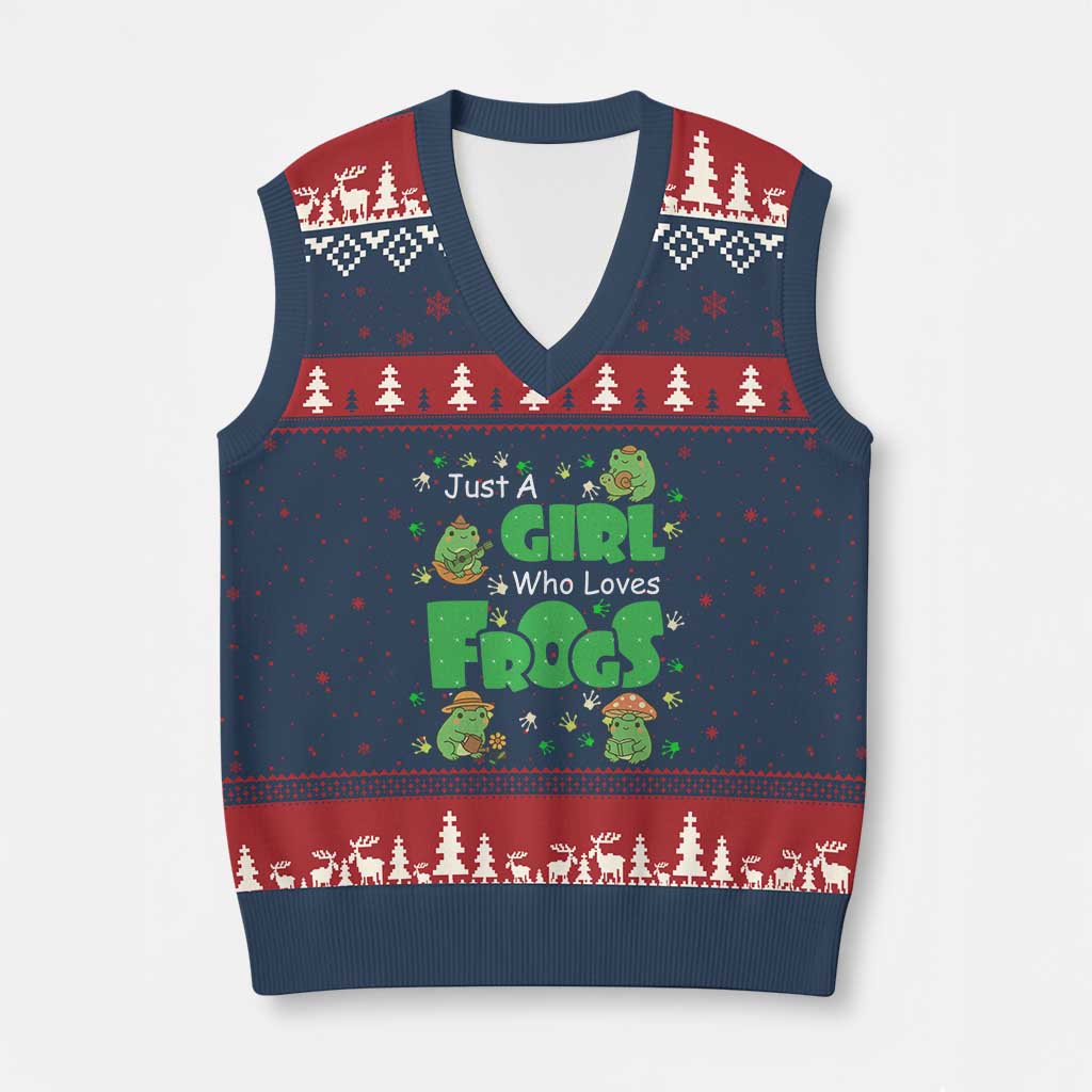Just A Girl Who Loves Frogs Gift V-Neck Knit Sweater Vest TS12 Navy Red Print Your Wear