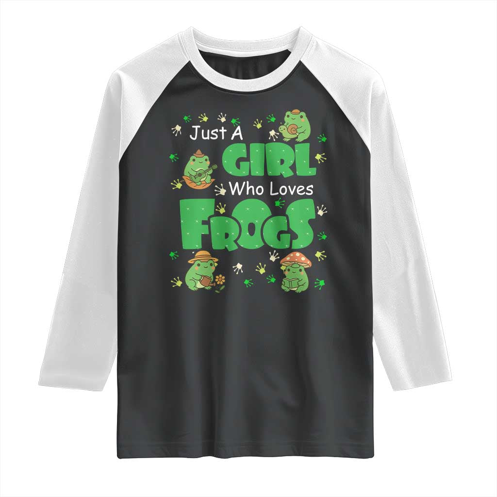 Just A Girl Who Loves Frogs Gift Raglan Shirt TS12 Black White Print Your Wear