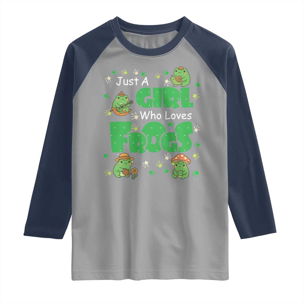 Just A Girl Who Loves Frogs Gift Raglan Shirt TS12 Sport Gray Navy Print Your Wear