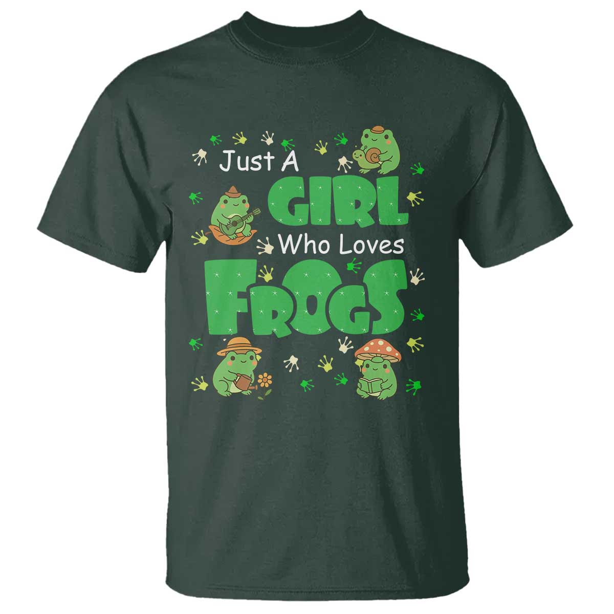 Just A Girl Who Loves Frogs Gift T Shirt TS12 Dark Forest Green Print Your Wear