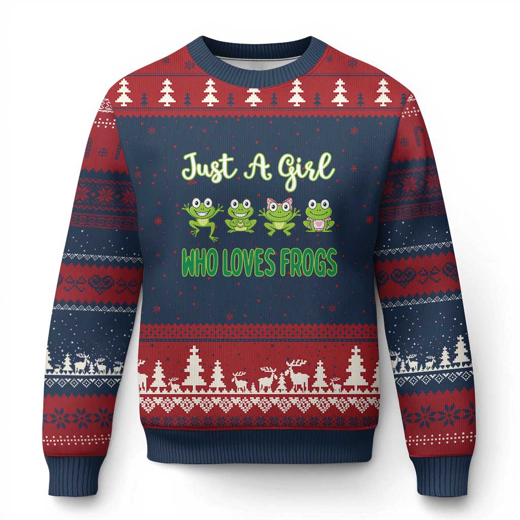 Just A Girl Who Loves Frogs Ugly Christmas Sweater Frog Lover TS12 Navy Red Print Your Wear