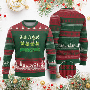 Just A Girl Who Loves Frogs Ugly Christmas Sweater Frog Lover TS12 Red Green Print Your Wear