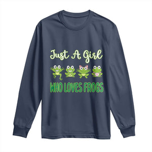 Just A Girl Who Loves Frogs Long Sleeve Shirt Frog Lover TS12 Navy Print Your Wear