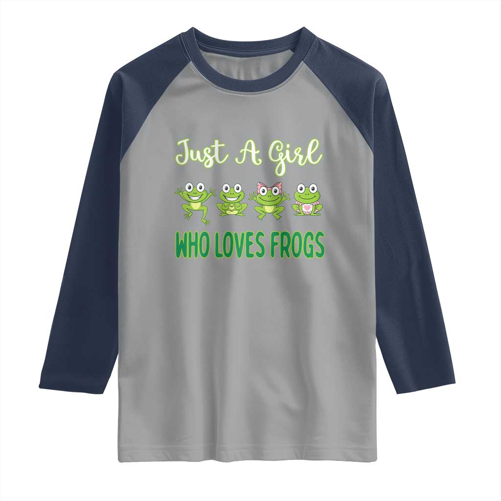 Just A Girl Who Loves Frogs Raglan Shirt Frog Lover TS12 Sport Gray Navy Print Your Wear