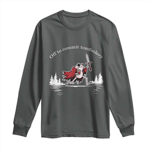 Off To Commit Tomfoolery Long Sleeve Shirt Frog Coffee Lover Gift TS12 Dark Heather Print Your Wear