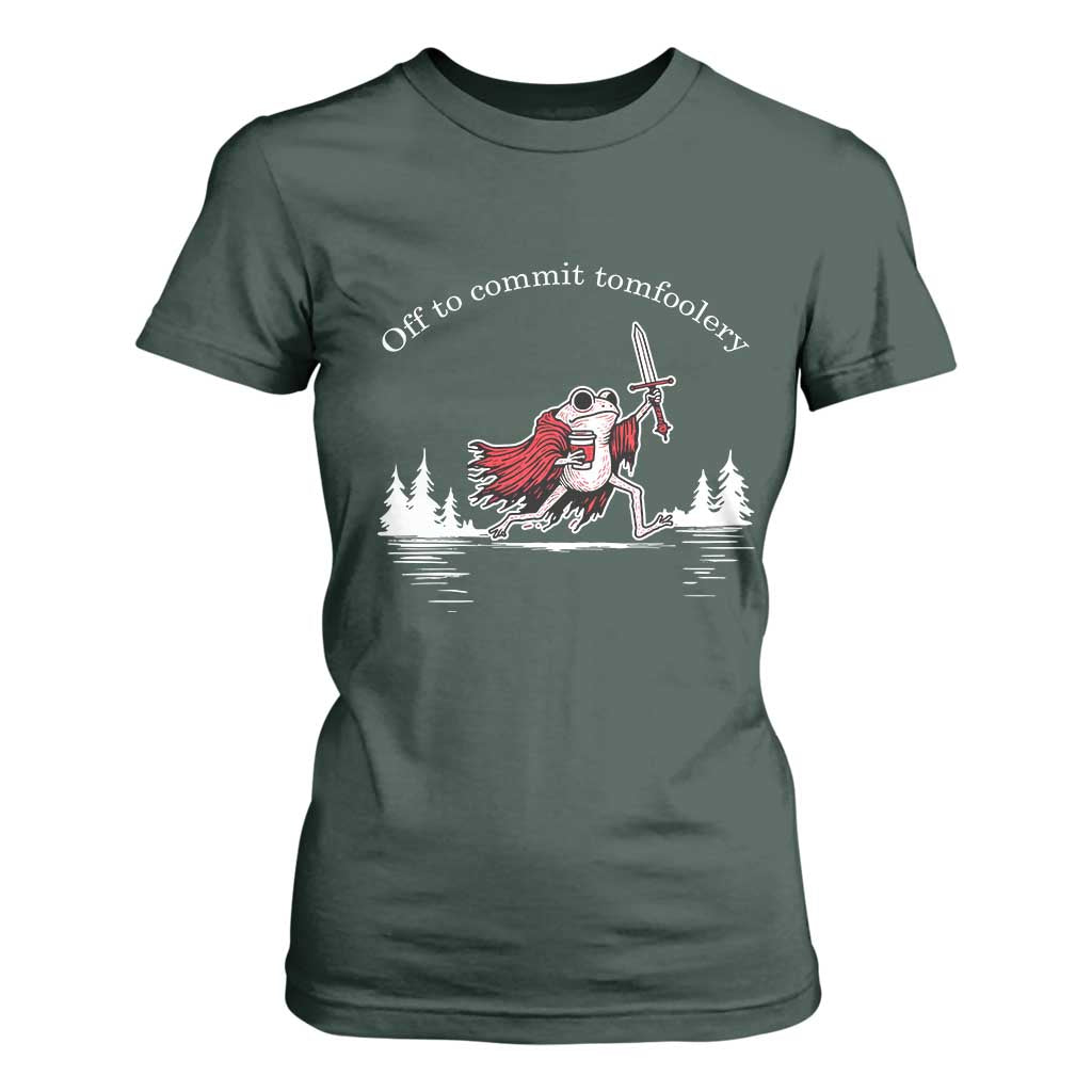 Off To Commit Tomfoolery T Shirt For Women Frog Coffee Lover Gift TS12 Dark Forest Green Print Your Wear
