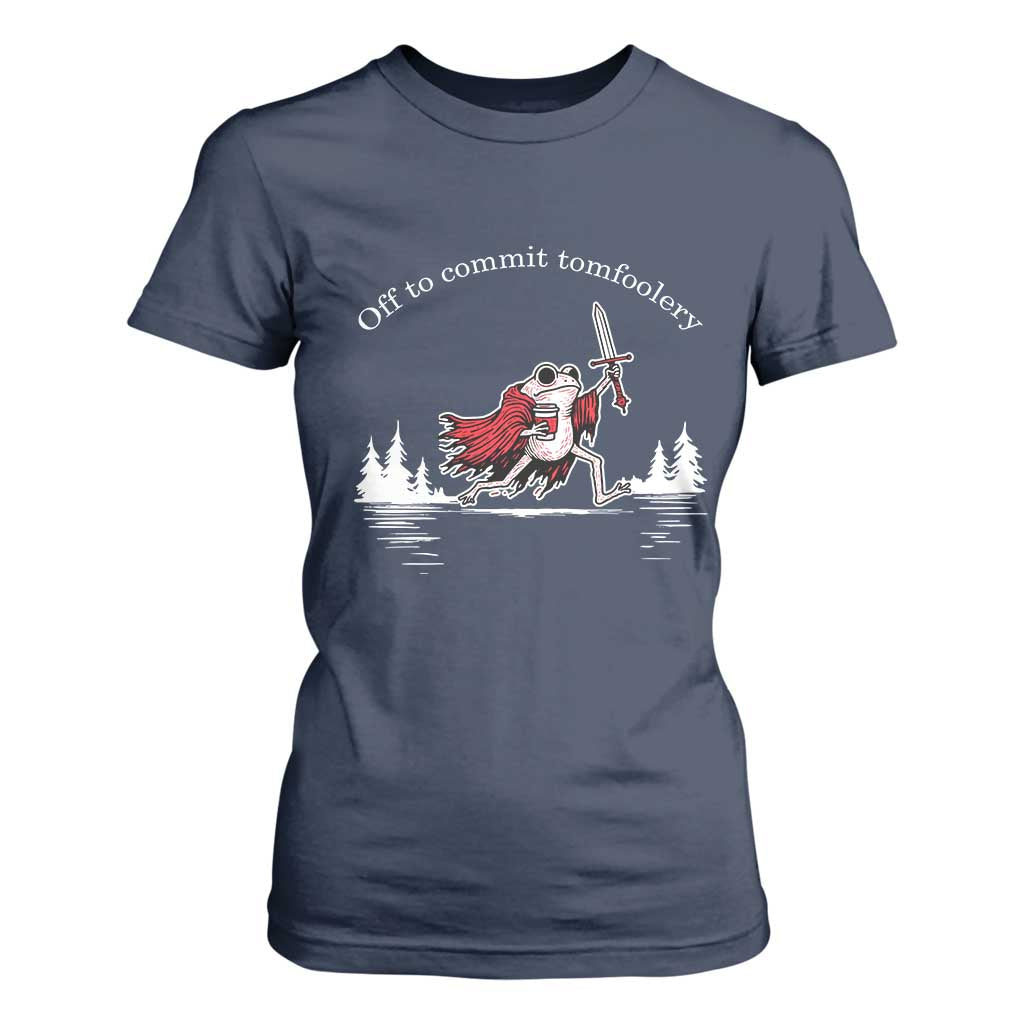 Off To Commit Tomfoolery T Shirt For Women Frog Coffee Lover Gift TS12 Navy Print Your Wear
