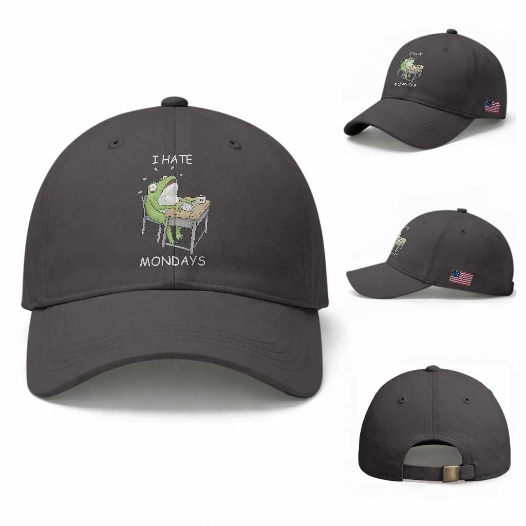 Funny Office Frog Baseball Cap I Hate Mondays TS12 Baseball Cap Universal Fit Dark Gray Print Your Wear