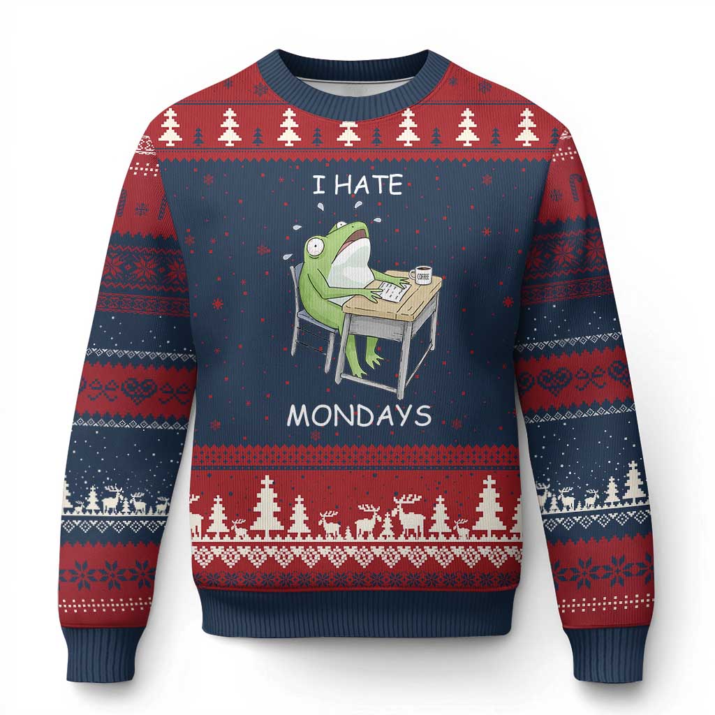 Funny Office Frog Ugly Christmas Sweater I Hate Mondays TS12 Navy Red Print Your Wear