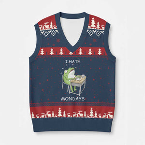 Funny Office Frog V-Neck Knit Sweater Vest I Hate Mondays TS12 Navy Red Print Your Wear