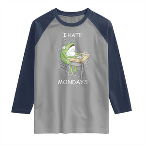 Funny Office Frog Raglan Shirt I Hate Mondays TS12 Sport Gray Navy Print Your Wear