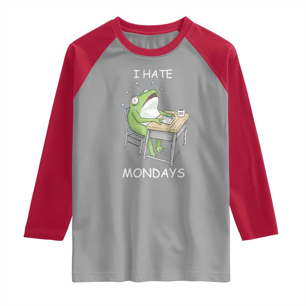 Funny Office Frog Raglan Shirt I Hate Mondays TS12 Sport Gray Red Print Your Wear