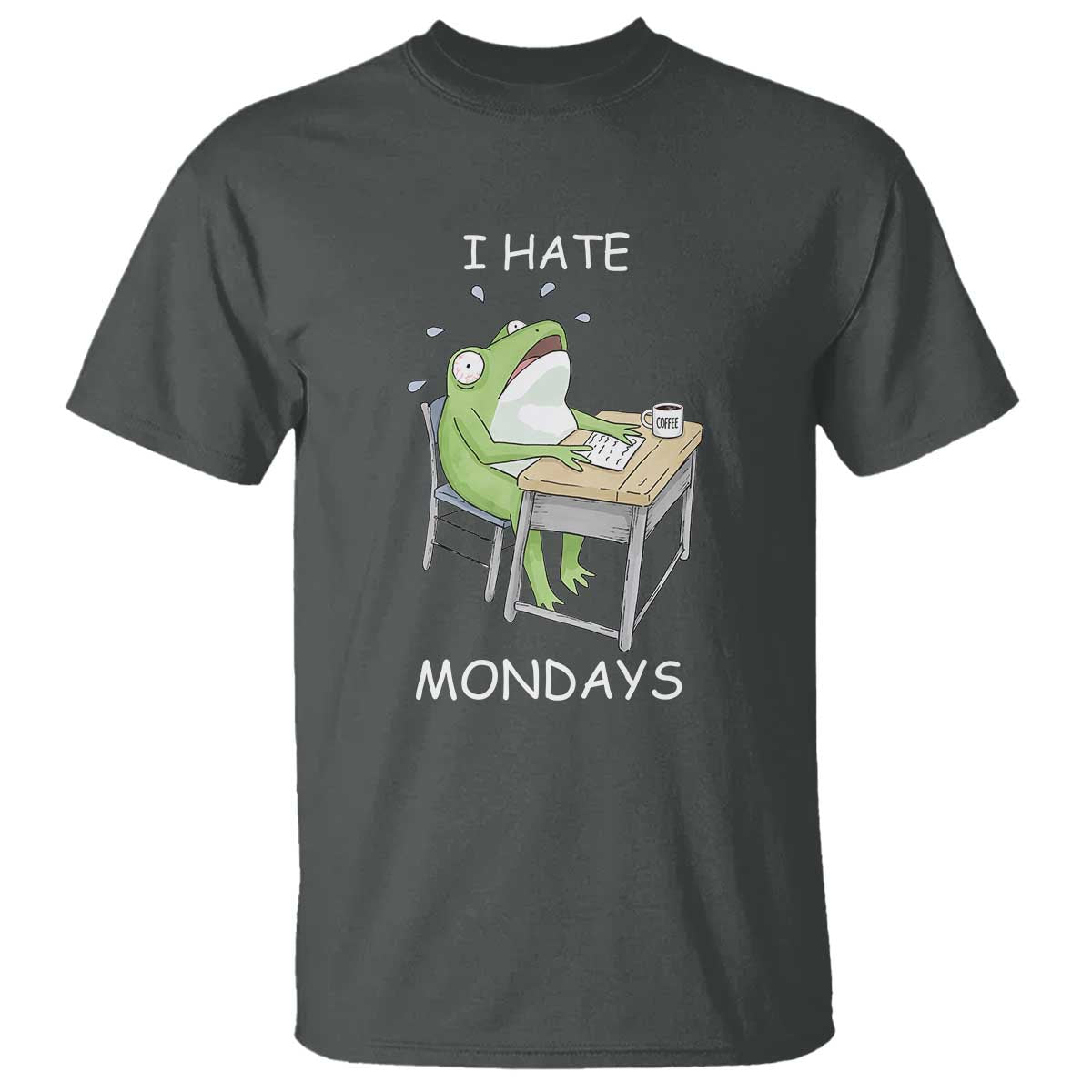 Funny Office Frog T Shirt I Hate Mondays TS12 Dark Heather Print Your Wear