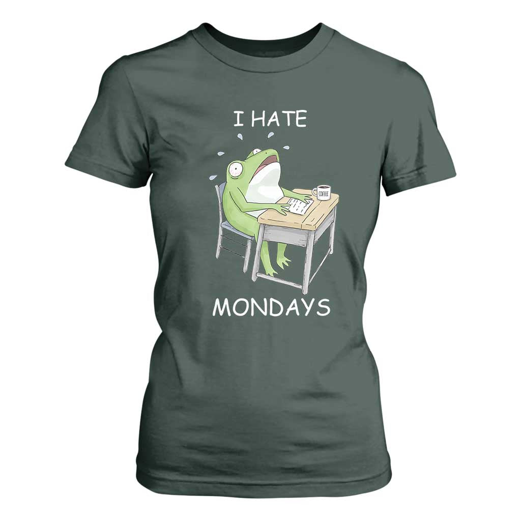 Funny Office Frog T Shirt For Women I Hate Mondays TS12 Dark Forest Green Print Your Wear