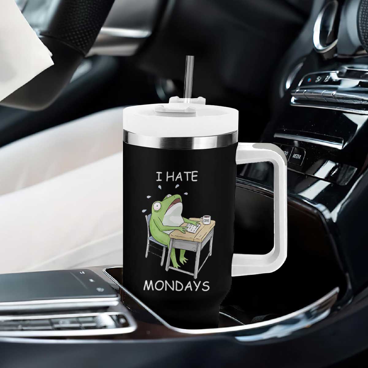 Funny Office Frog Tumbler With Handle I Hate Mondays TS12 Print Your Wear