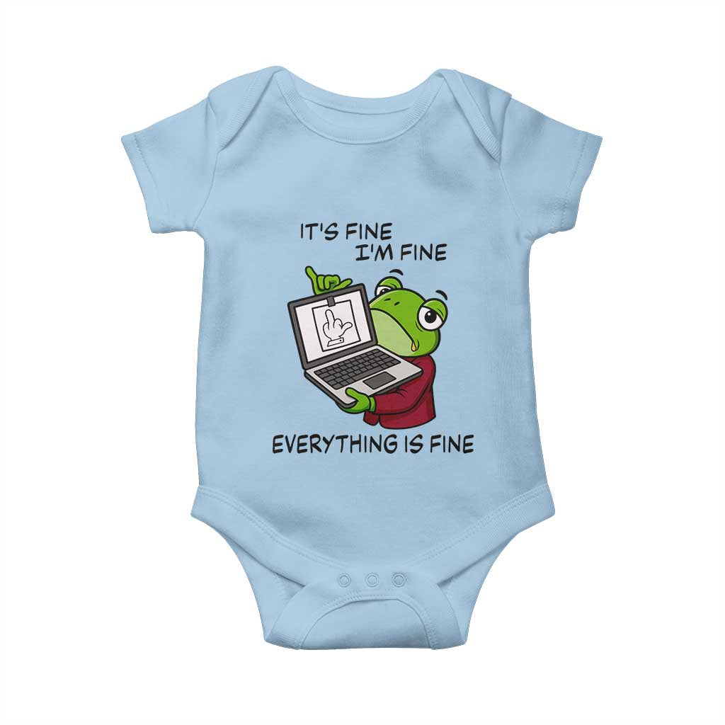 It Is Fine I Am Fine Everything Is Fine Baby Onesie Attitude Frog TS12 Light Blue Print Your Wear