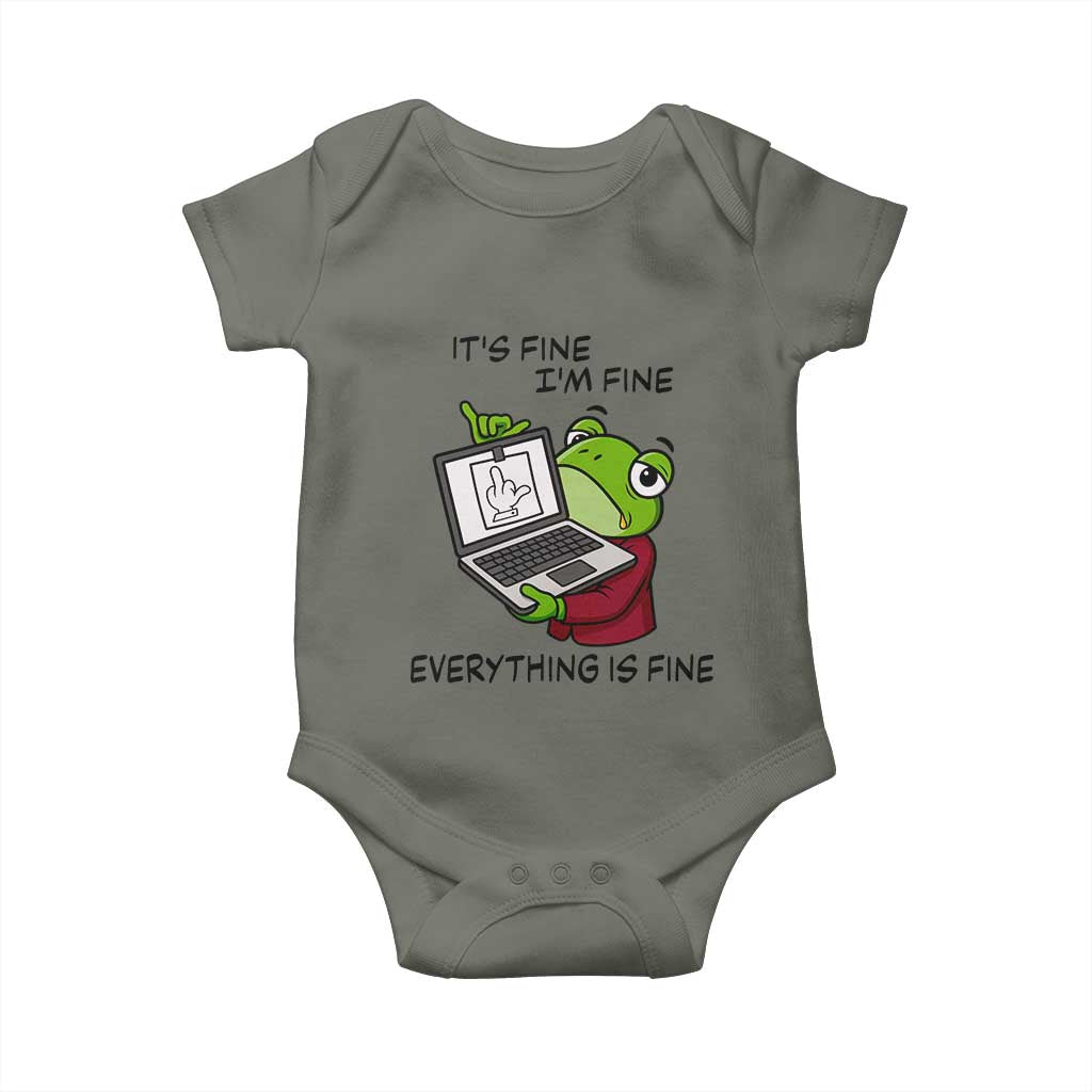 It Is Fine I Am Fine Everything Is Fine Baby Onesie Attitude Frog TS12 Military Green Print Your Wear