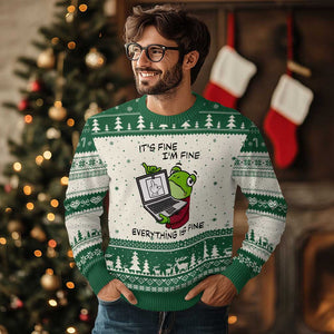 It Is Fine I Am Fine Everything Is Fine Ugly Christmas Sweater Attitude Frog TS12 Beige Green Print Your Wear