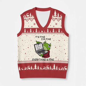 It Is Fine I Am Fine Everything Is Fine V-Neck Knit Sweater Vest Attitude Frog TS12 Beige Red Print Your Wear
