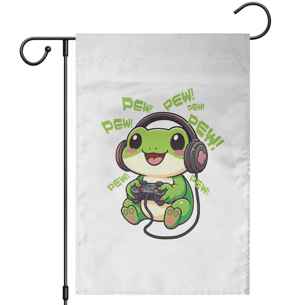 Funny Frog Playing Video Game Gift Garden Flag TS12 White Print Your Wear
