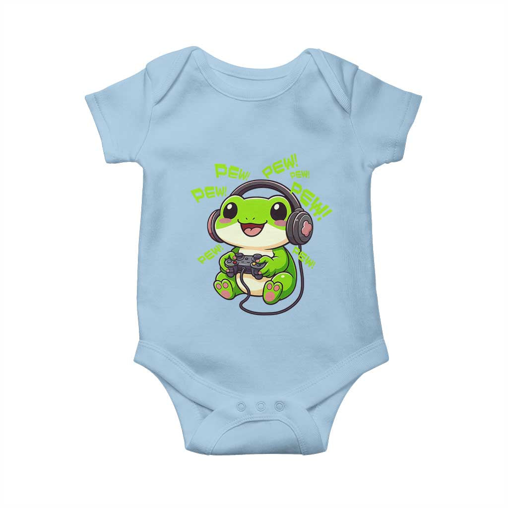 Funny Frog Playing Video Game Gift Baby Onesie TS12 Light Blue Print Your Wear