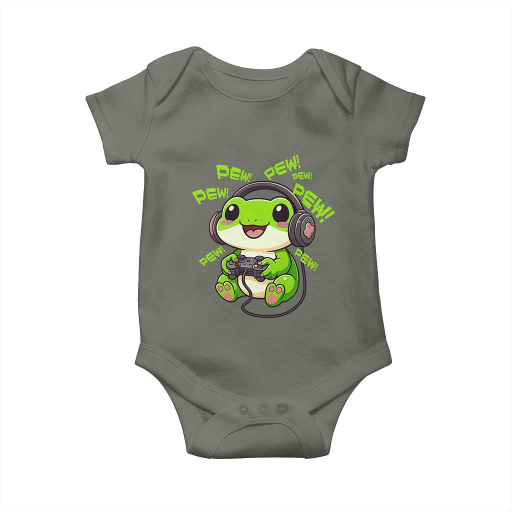 Funny Frog Playing Video Game Gift Baby Onesie TS12 Military Green Print Your Wear