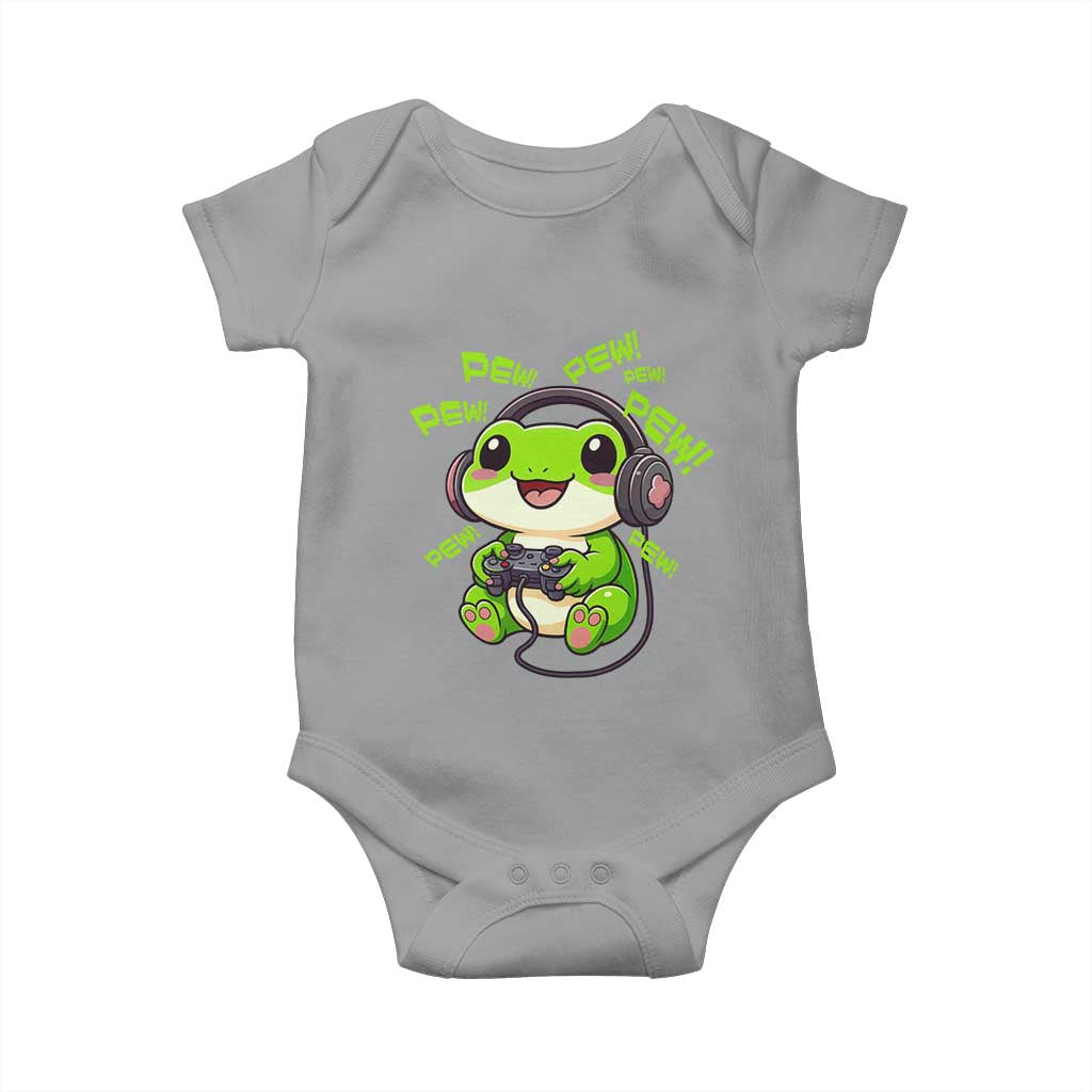 Funny Frog Playing Video Game Gift Baby Onesie TS12 Sport Gray Print Your Wear