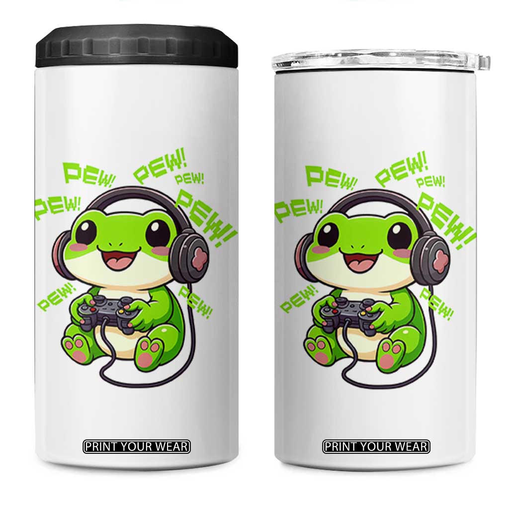 Funny Frog Playing Video Game Gift 4 in 1 Can Cooler Tumbler TS12 One Size: 16 oz White Print Your Wear