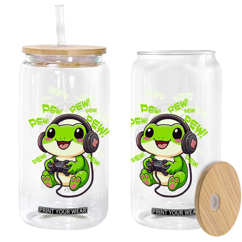 Funny Frog Playing Video Game Gift Glass Can TS12 Print Your Wear
