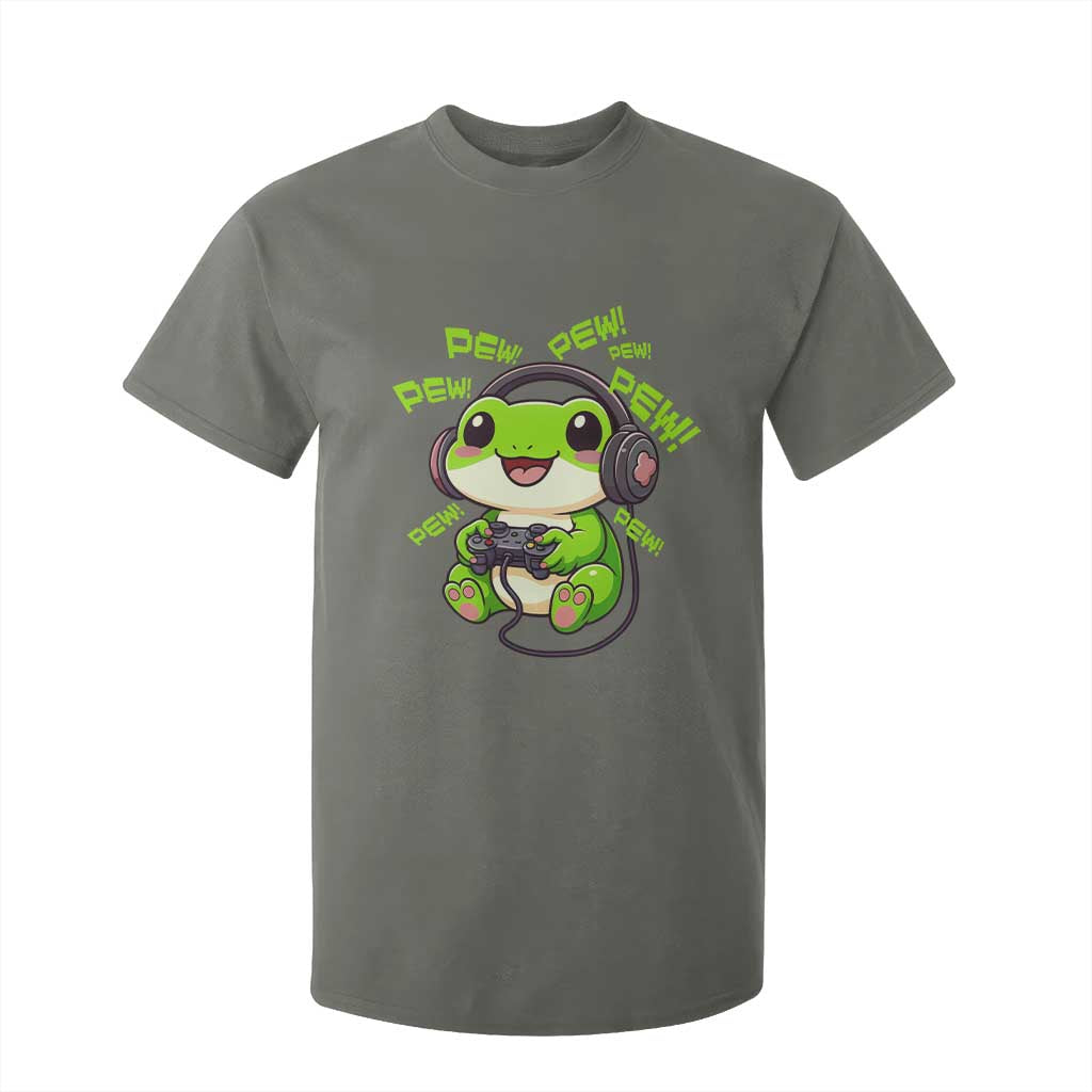 Funny Frog Playing Video Game Gift T Shirt For Kid TS12 Military Green Print Your Wear