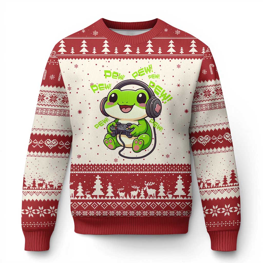 Funny Frog Playing Video Game Gift Ugly Christmas Sweater TS12 Beige Red Print Your Wear