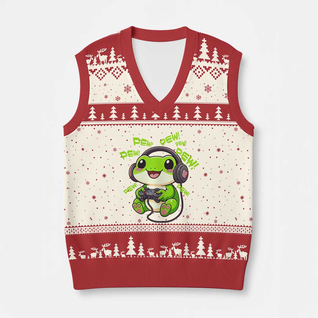 Funny Frog Playing Video Game Gift V-Neck Knit Sweater Vest TS12 Beige Red Print Your Wear