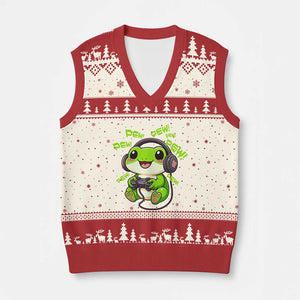 Funny Frog Playing Video Game Gift V-Neck Knit Sweater Vest TS12 Beige Red Print Your Wear