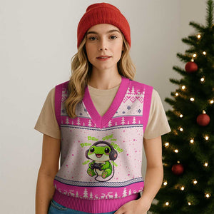 Funny Frog Playing Video Game Gift V-Neck Knit Sweater Vest TS12 Hot Pink Print Your Wear