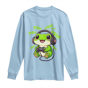 Funny Frog Playing Video Game Gift Long Sleeve Shirt TS12 Light Blue Print Your Wear