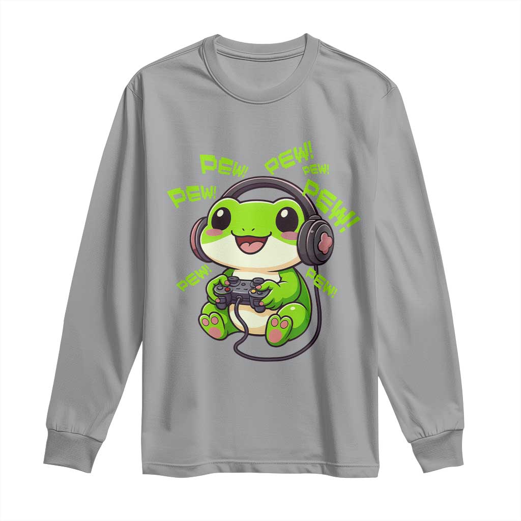 Funny Frog Playing Video Game Gift Long Sleeve Shirt TS12 Sport Gray Print Your Wear